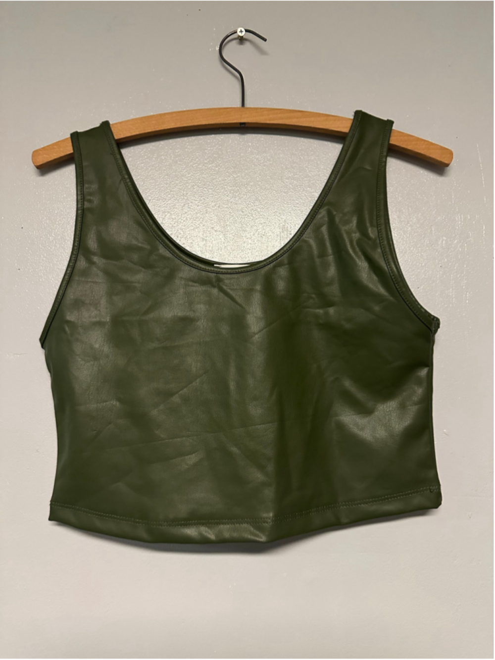 Zenana Faux Leather Crop Top Green Size Large Festival Minimalist
